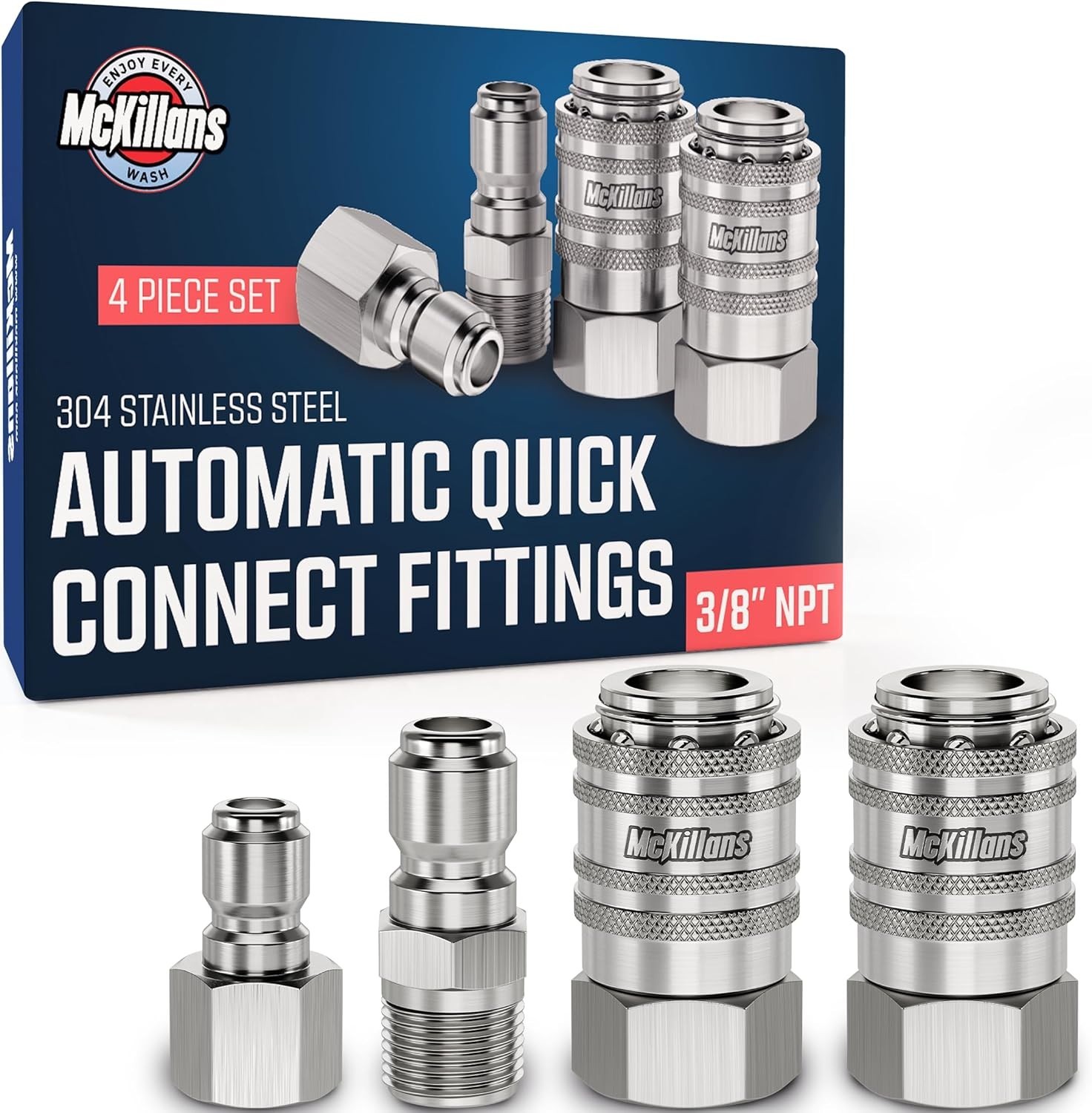 McKillans� 3/8″ NPT Automatic Pressure Washer Quick Connect Kit of 4 – Stainl