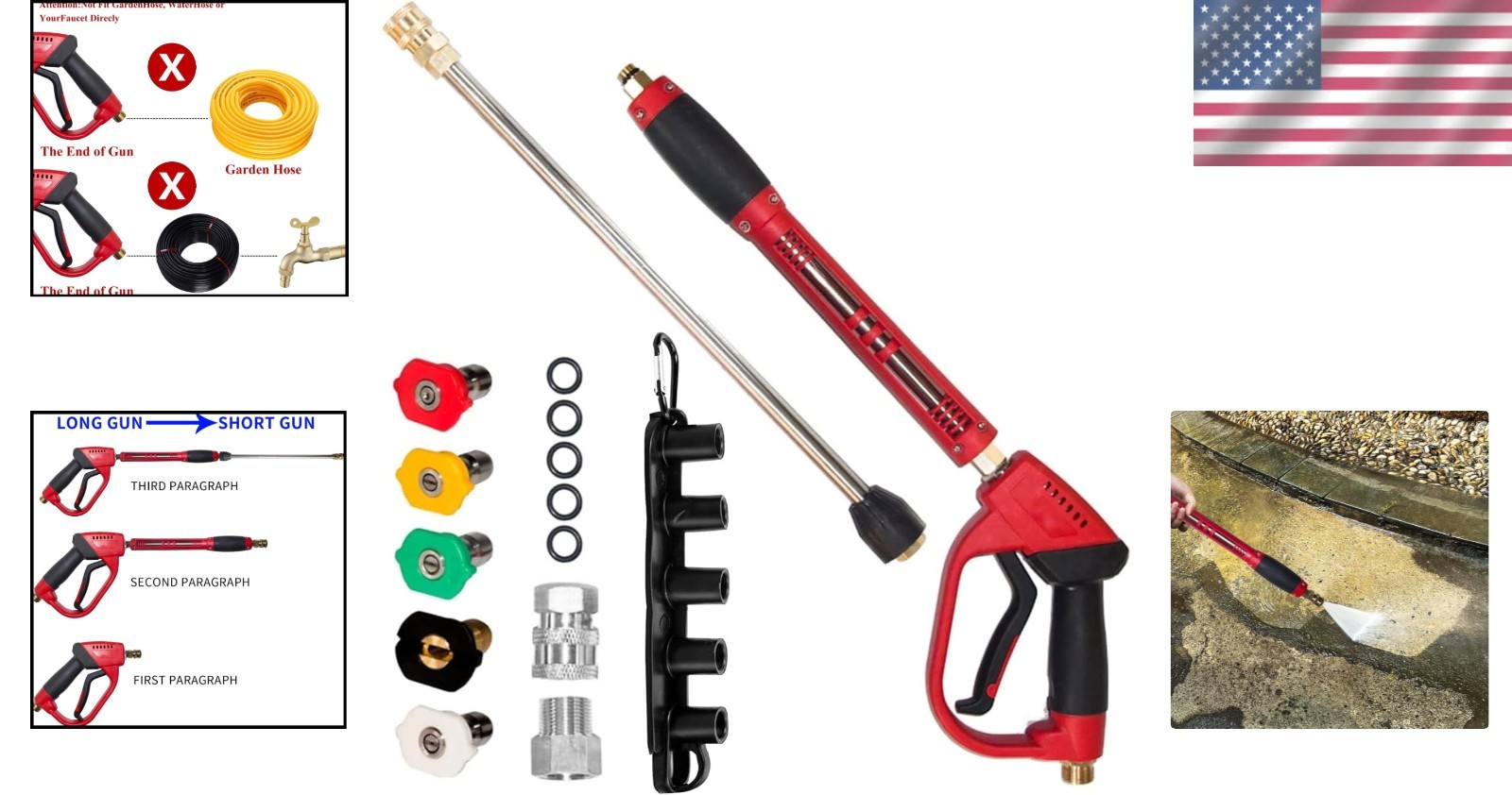 40 Inch High Pressure Washer Gun with Replacement Wand & 5 Nozzles – 5000 PSI