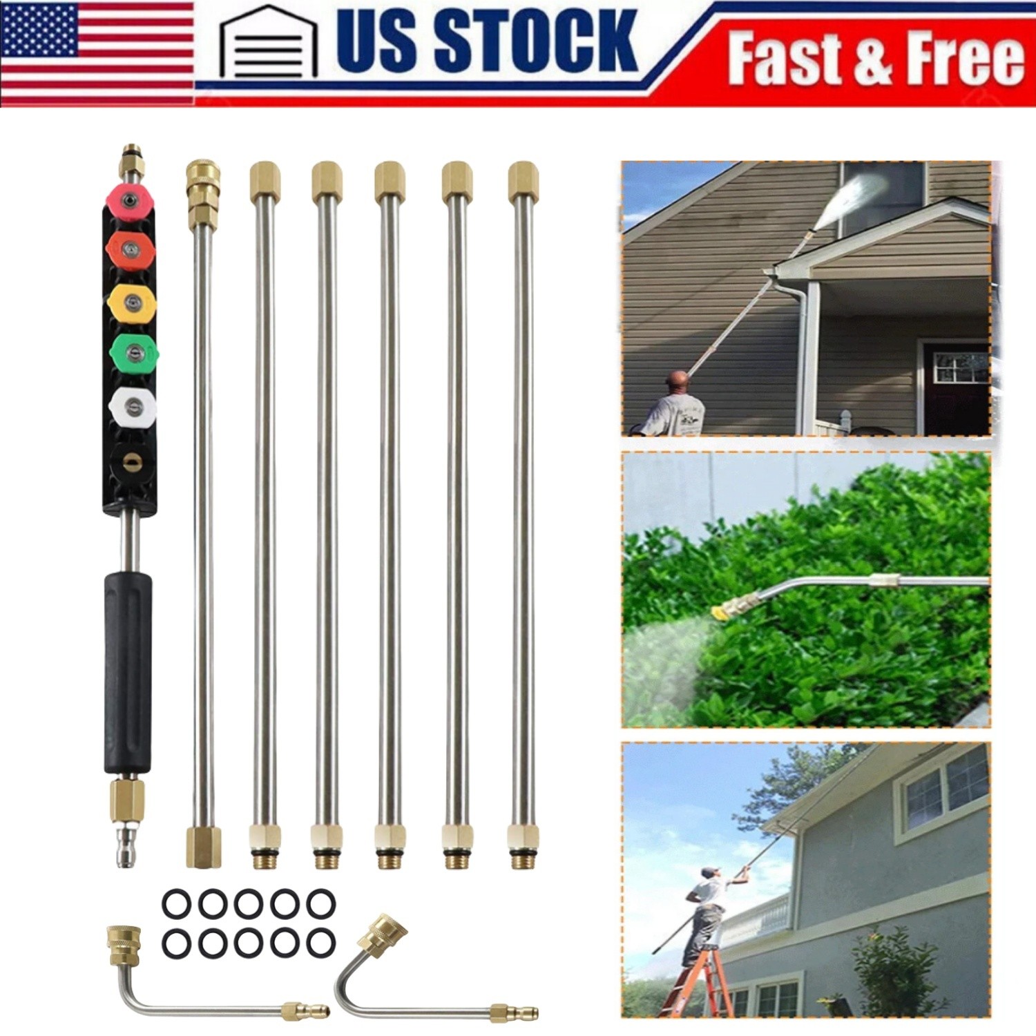 Gutter Cleaning Tool Extension Wand Lance Rod High Pressure Washer Roof Cleaner