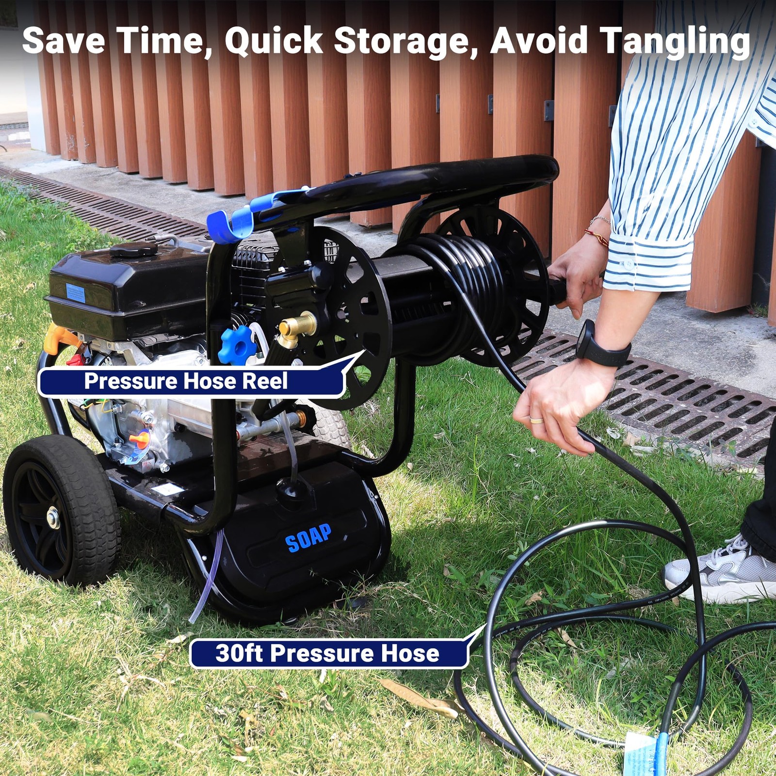 3600 PSI Gas Pressure Washer 2.3 GPM Gas Powered Washer 212cc 7HP 5 Nozzles&Reel