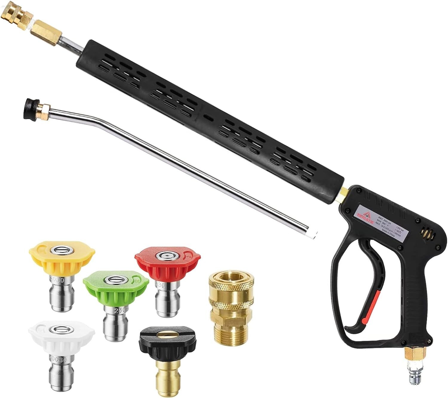 Pressure Washer Gun 5000 PSI – 3/8″ Swivel Plug & M22-14mm Coupler, Power Was…