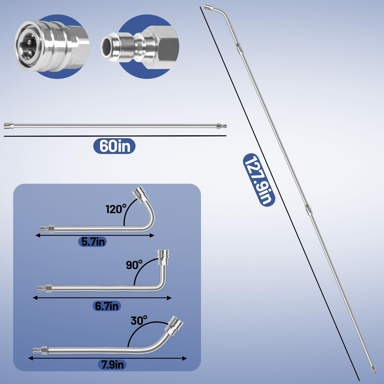 120″ Pressure Washer Extension Wand,2 Pack 60 Inch 120 inches, Sliver