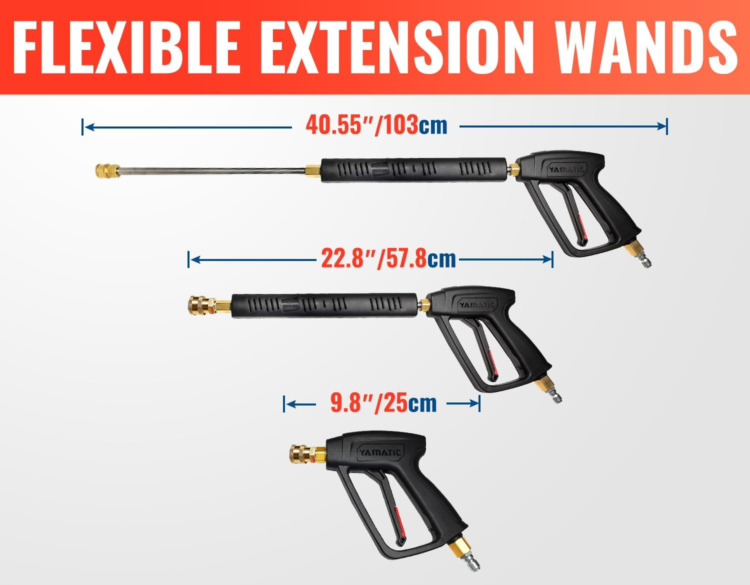 Pressure Washer Gun Wand with Swivel 3/8″ Plug & M22 Coupler, Stainless Steel Ex