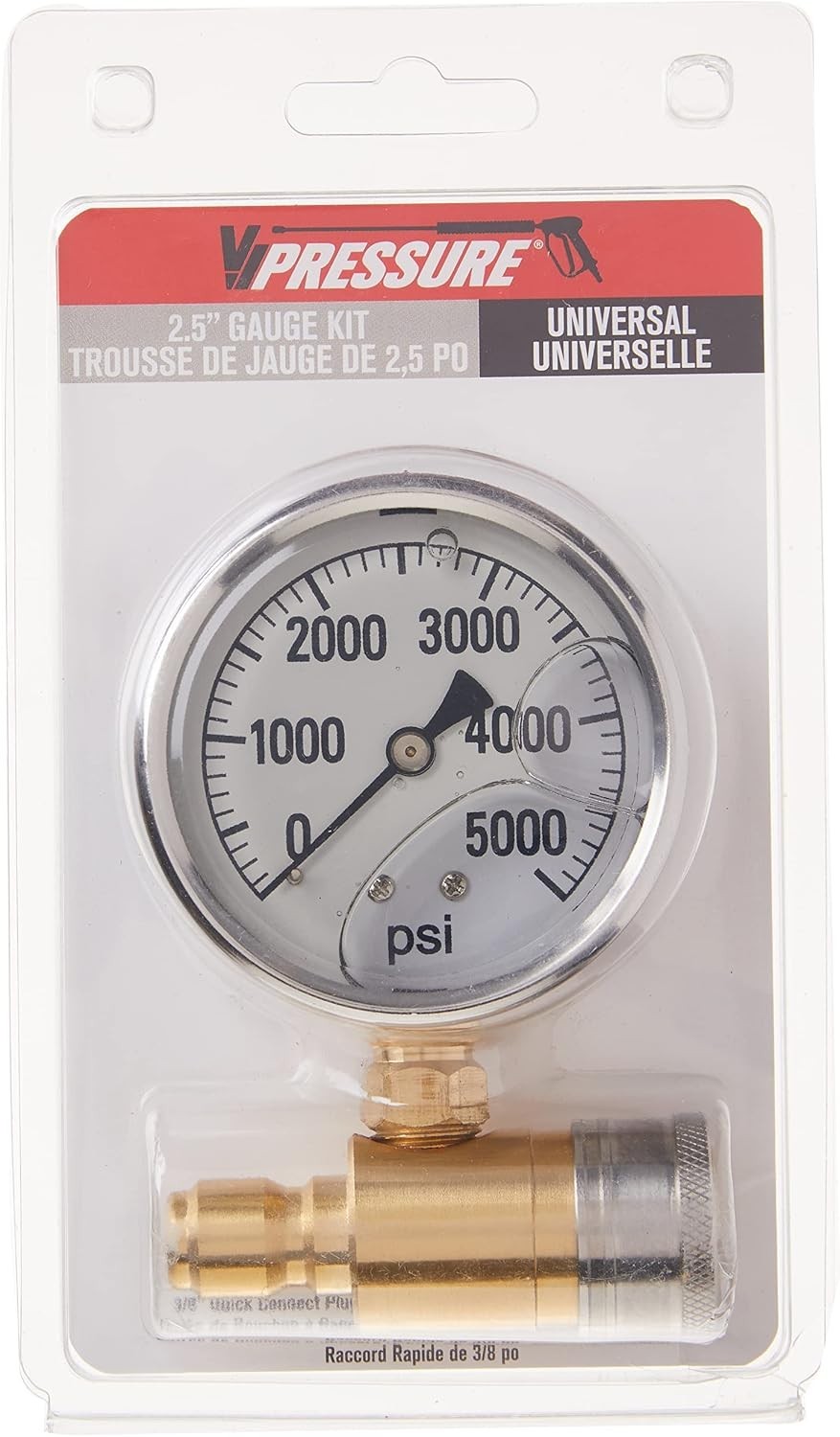 2.5 Inch Pressure Gauge for Pressure Washers, 5000 PSI with Quick Connect Plug