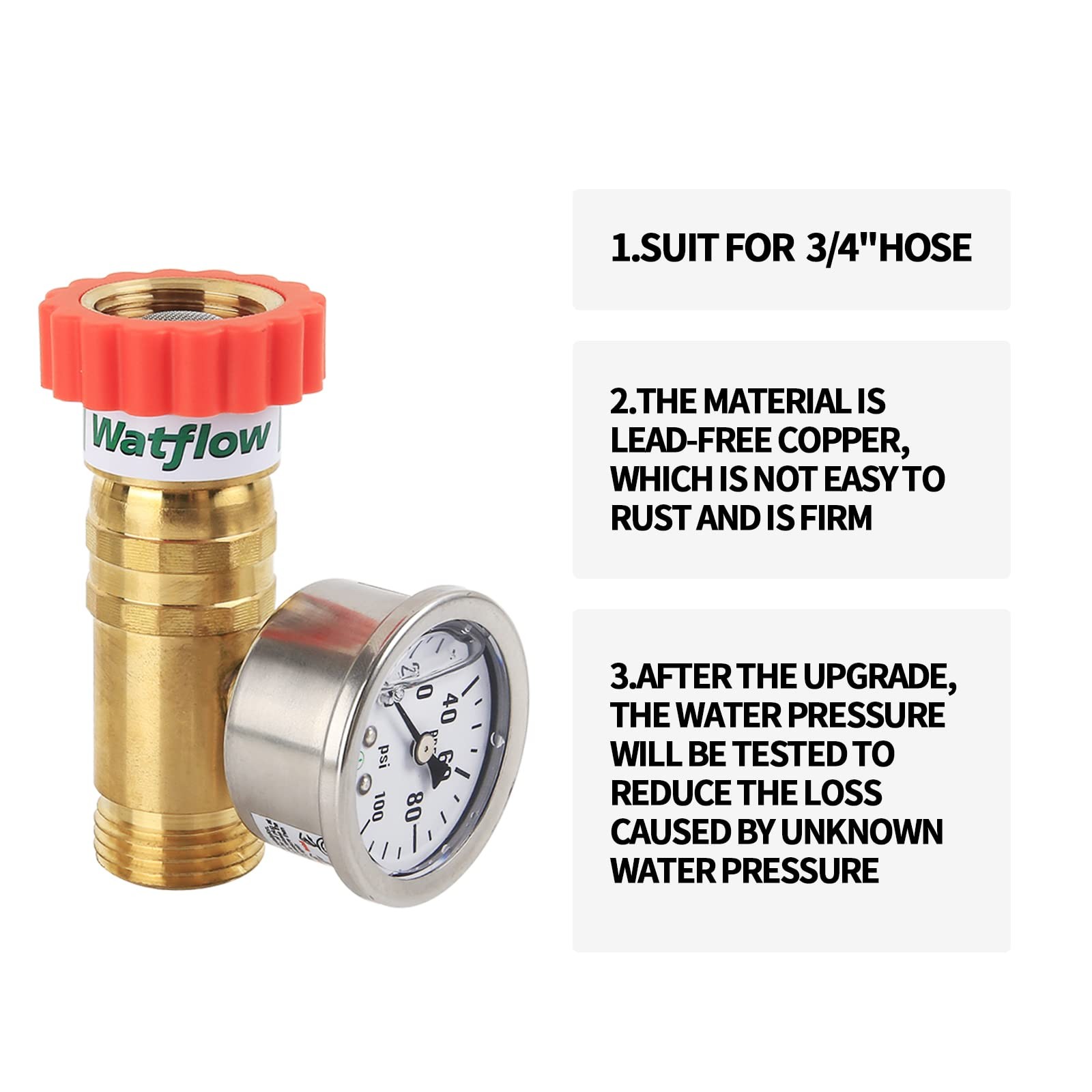 Lead-Free Brass Water Pressure Regulator Garden Hose Reducer Gauge Camper