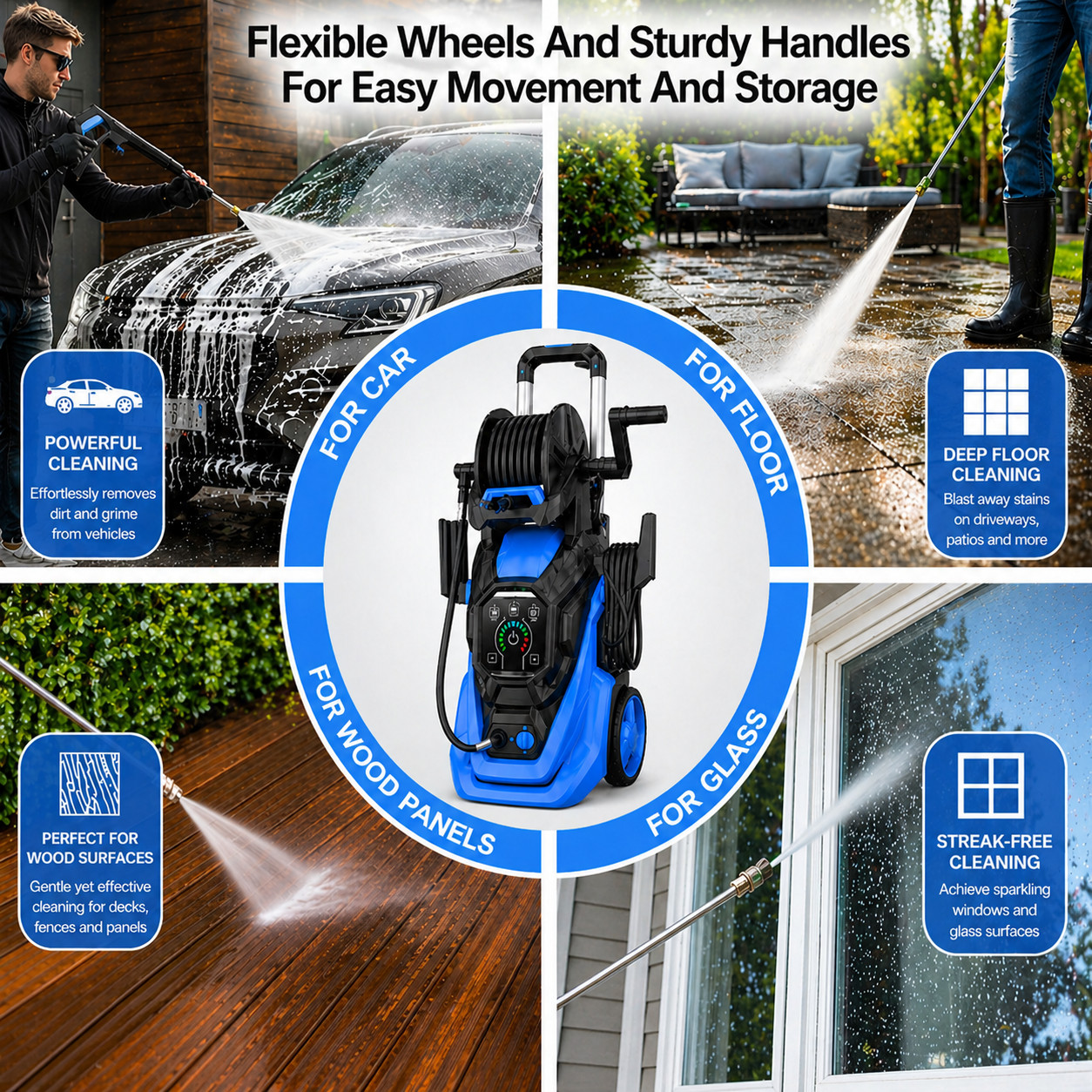 Electric Pressure Washer 4500PSI 3.0GPM with Adj-15-Level Touch Screen For patio