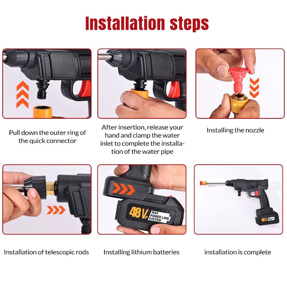 Portable Cordless Electric High Pressure Water Spray Gun Car Washer Cleaner Set