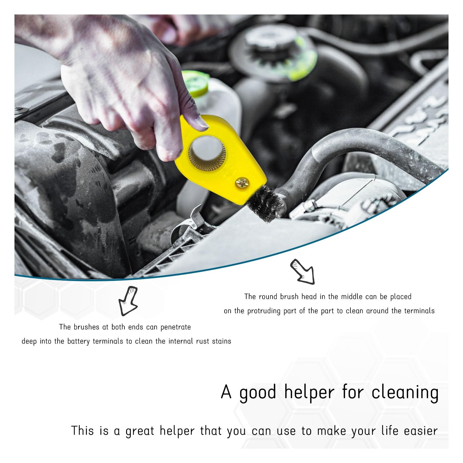 Dickno Car Battery Terminal Cleaning Brush, 4 in 1 Anti-Rust 1 PC, Yellow