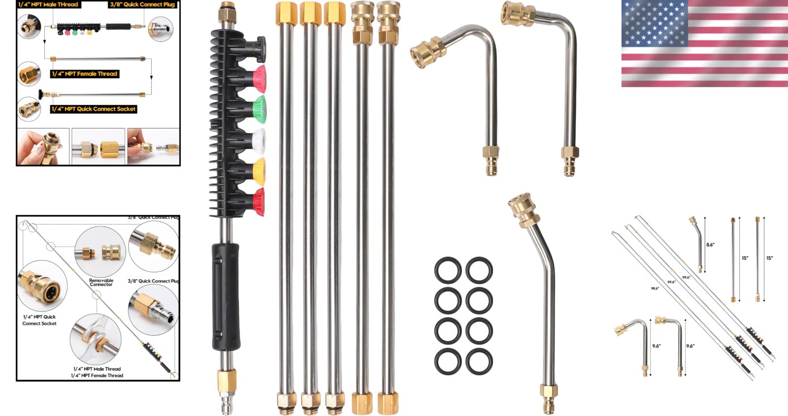 Versatile 9-Pack Pressure Washer Wands with Stainless Steel & 4000 PSI Capacity