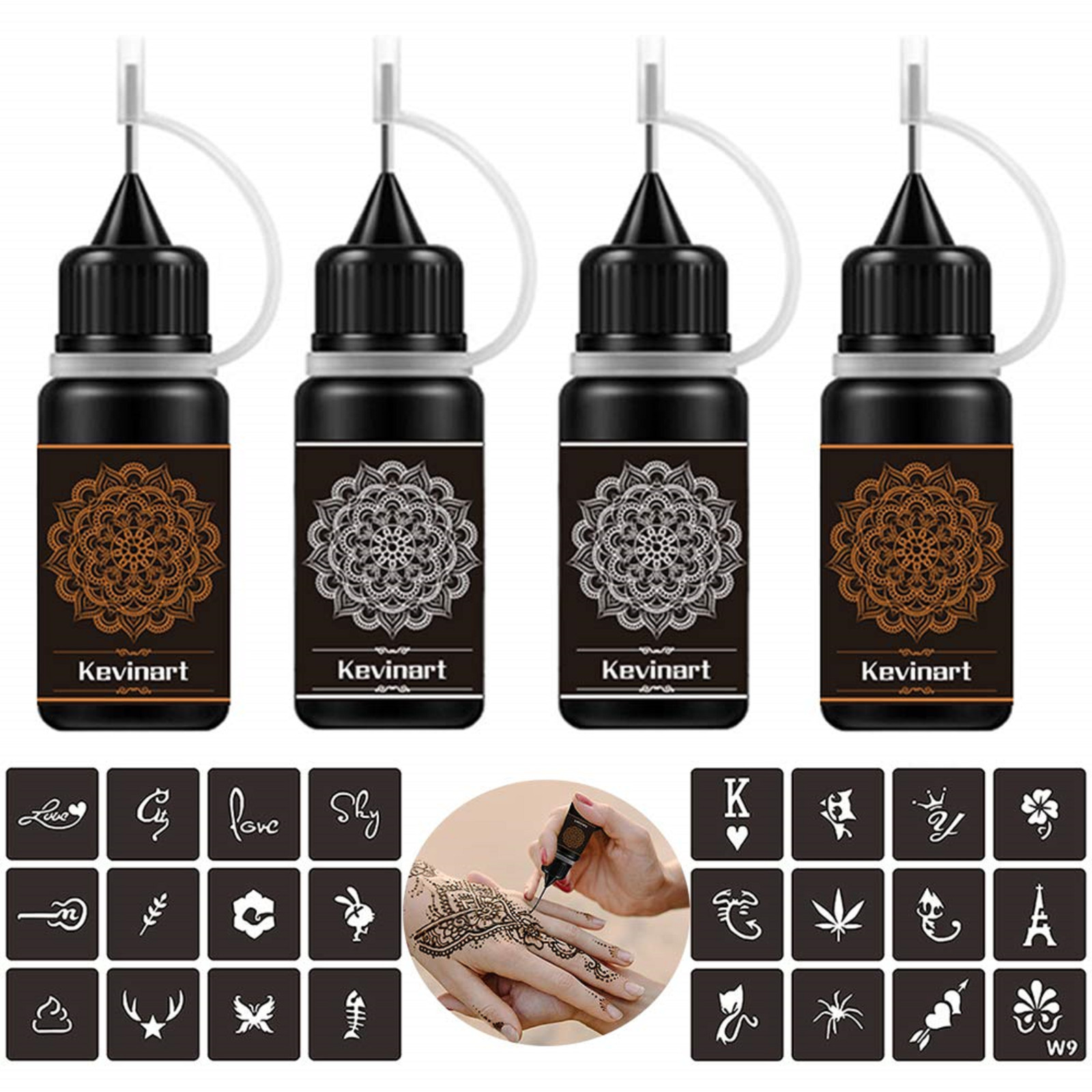 Henna Tattoo Kit Gel Ink Waterproof 24 Free Stencils DIY Tattoos Freckles Women