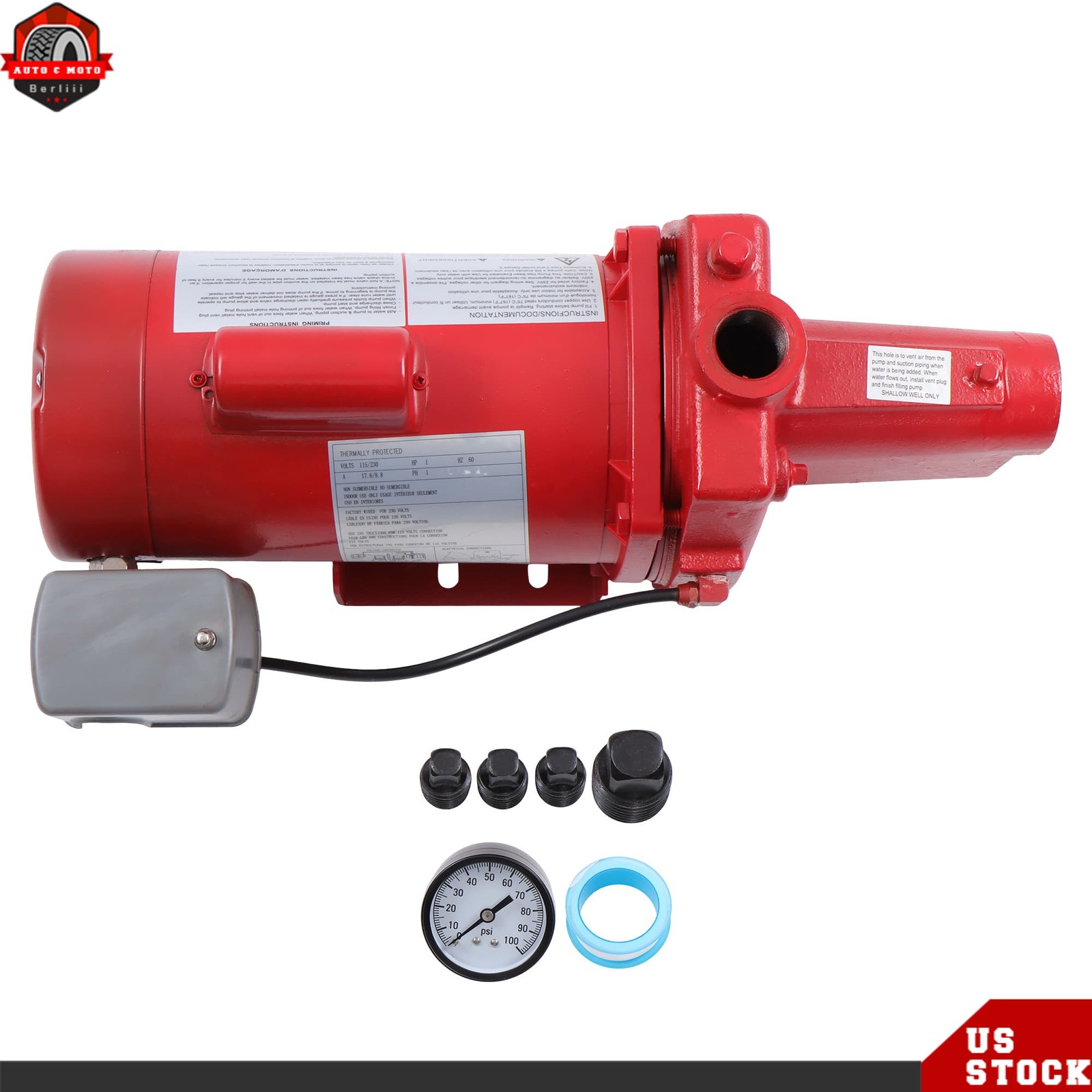 1 HP Dual Voltage 115/230 Volt 23 GPM Cast Iron Shallow Well Jet Pump Red 602208