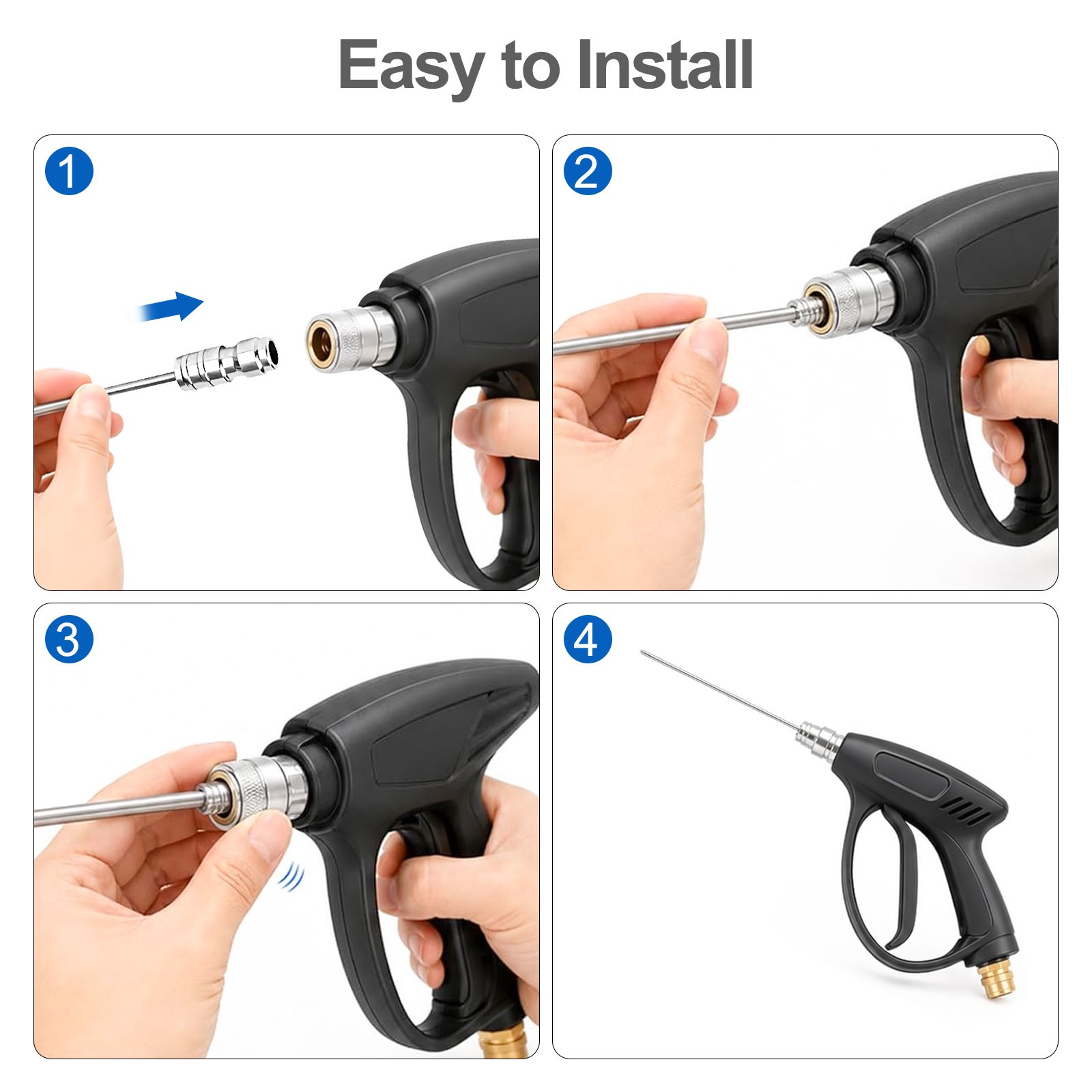 High Pressure Washer Nozzle Kit Stainless Steel Flush Wand Tips for AC Cleaning