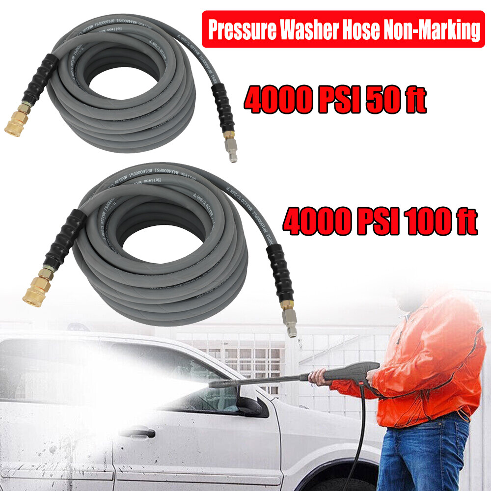4000 PSI 50 ft / 100 ft 3/8″ Pressure Washer Hose Non-Marking Gray With Couplers