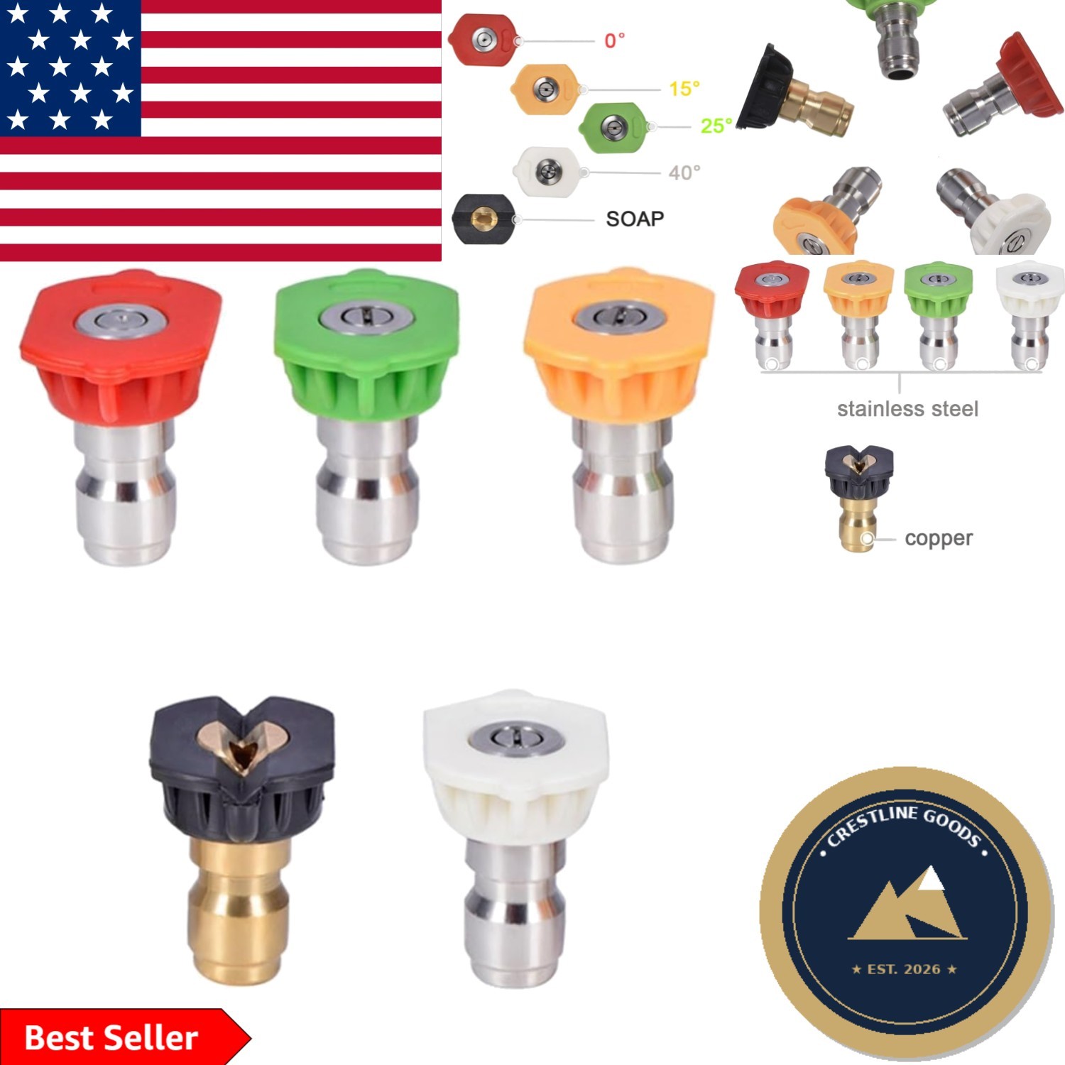 Versatile 5-Piece Nozzle Set for Pressure Washers – Brass & Stainless Steel