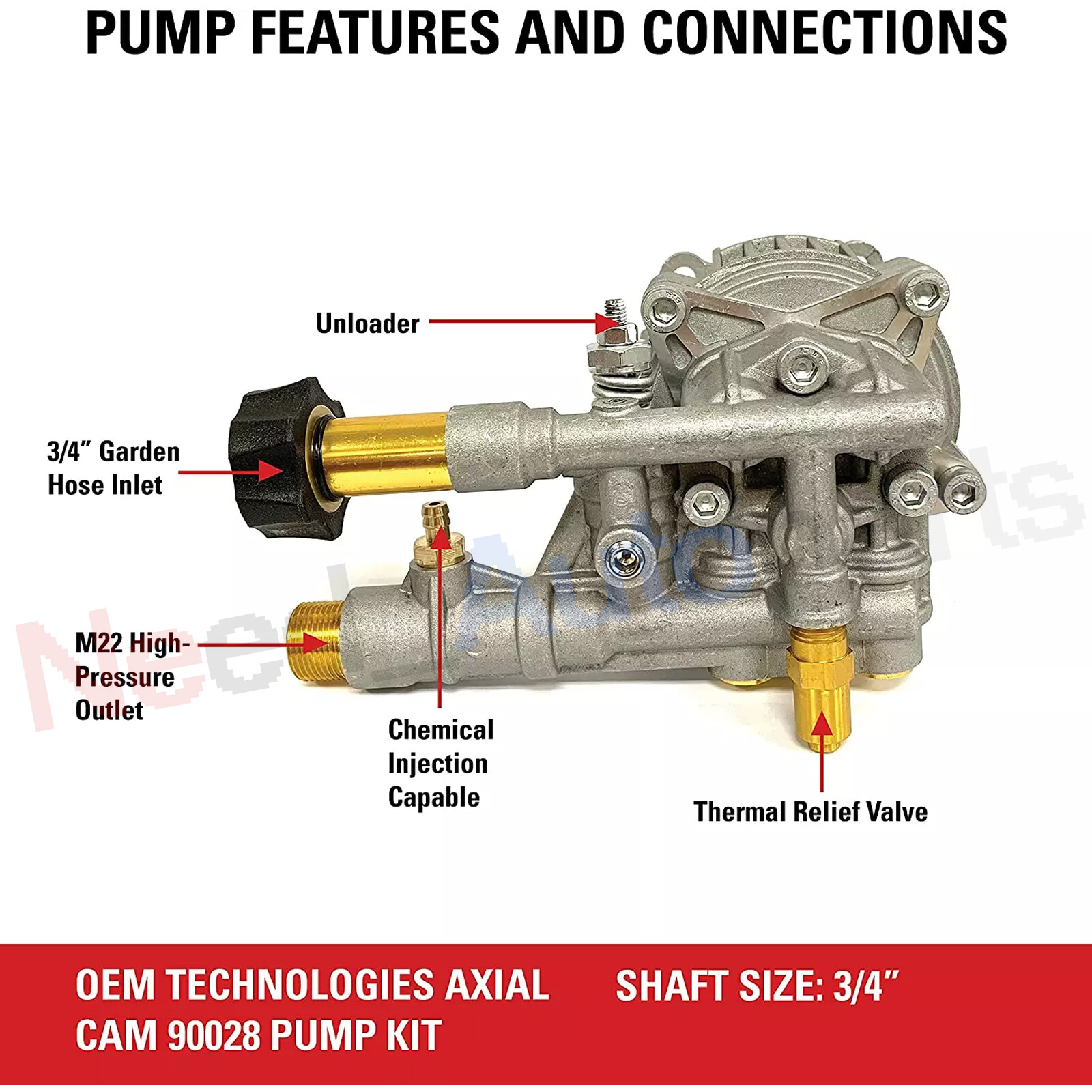90028 Horizontal Axial Cam Pressure Washer Pump Kit, 3300 PSI, 2.4 GPM, 3/4″ Sha