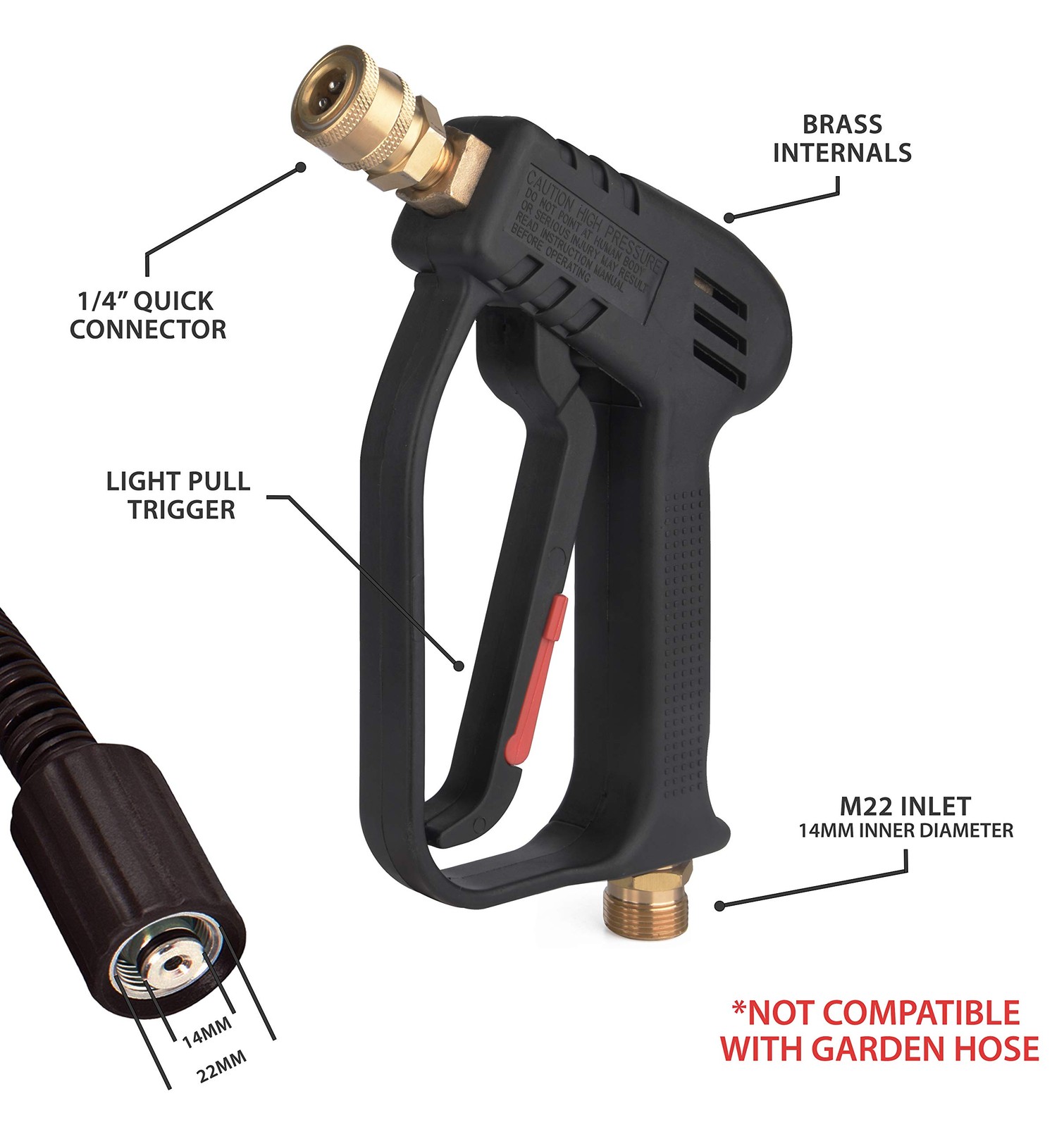 ® Pressure Washer Gun Replacement M22 Inlet with Extension with 1/4” Quick Co…