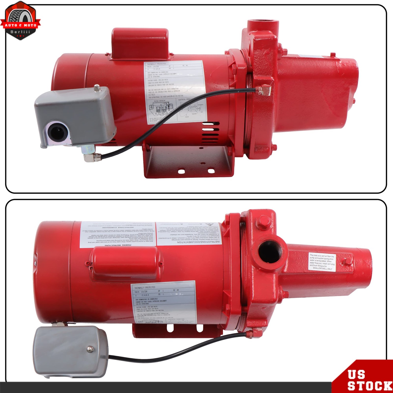 1 HP Dual Voltage 115/230 Volt 23 GPM Cast Iron Shallow Well Jet Pump Red 602208
