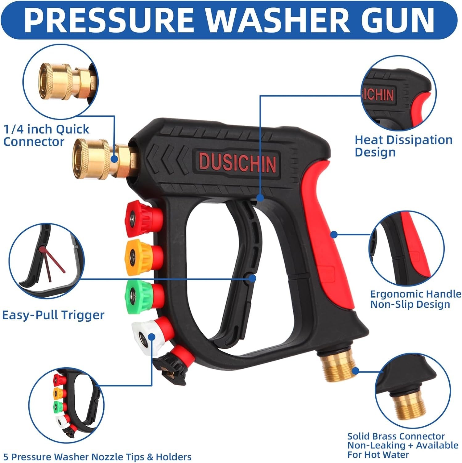 Durable Brass Pressure Washer Wand with 5 Nozzle Options for Ultimate Clean