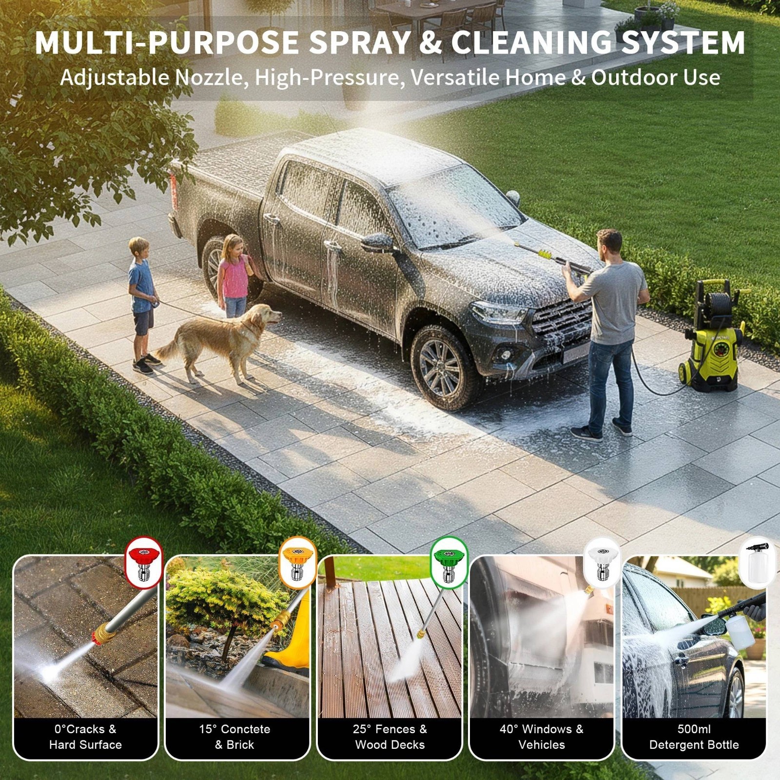 Pressure Washer 8-Level Touch Screen 34″ Tall 4 Nozzles 500ml Foam Cannon