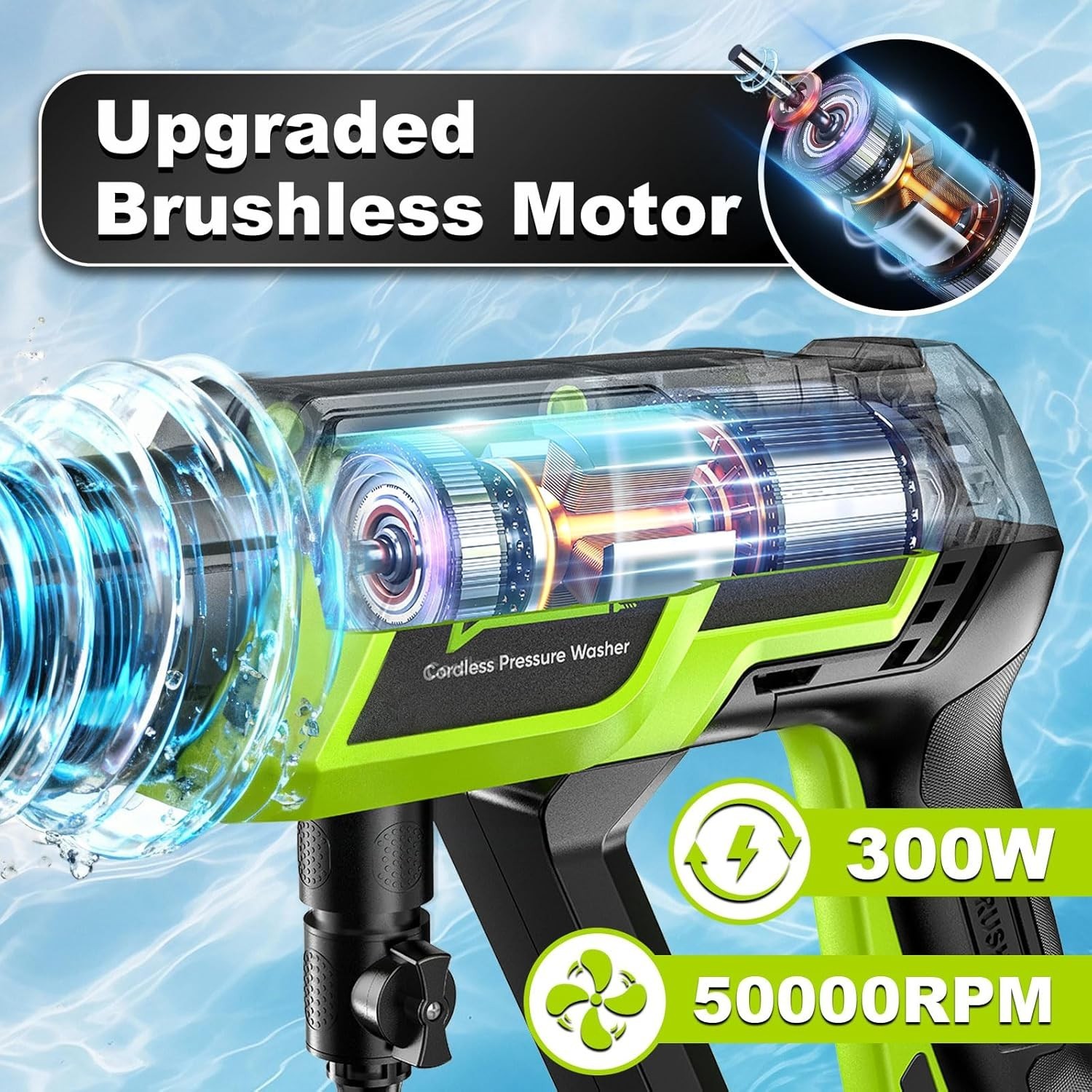 Cordless Car Washer Portable Electric Brushless Motor 16ft Hose 6-in-1