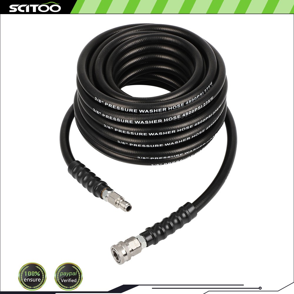 50FT x 3/8″ 5000 psi Hot High Pressure Washer Extension Hose Black Non-Marking