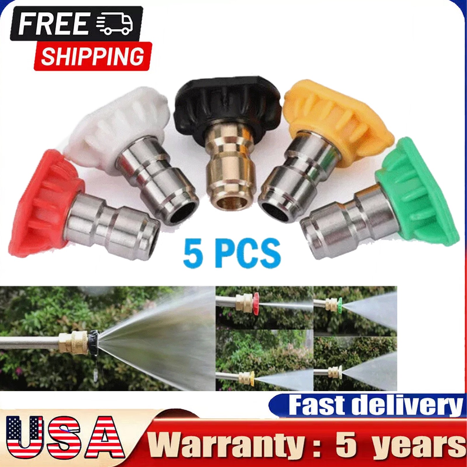 5pcs Pressure Washer Spray Tips Nozzles High Power Kit Quick Connect 1/4″ Set US