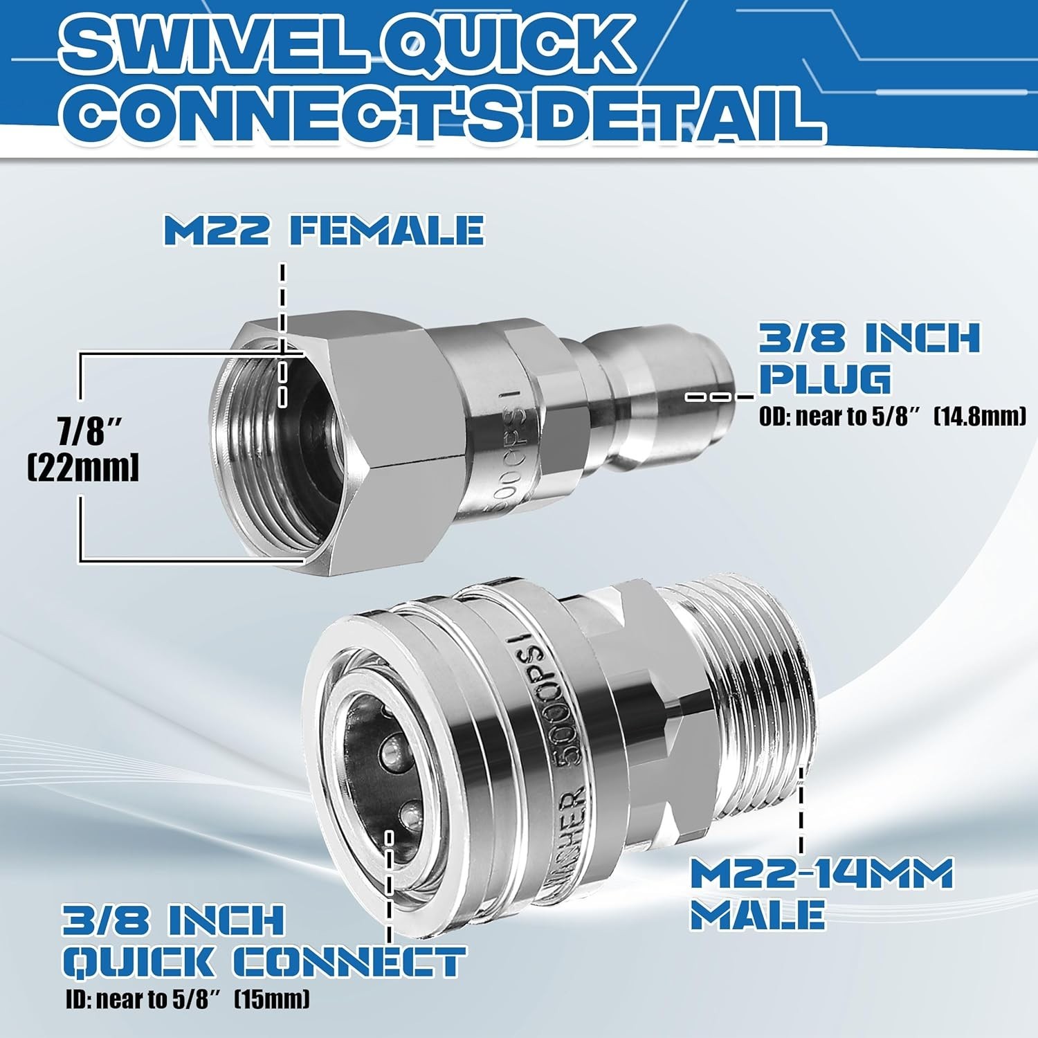 Comprehensive 4 Pack M22 14mm Quick Connect Stainless Steel Pressure Adapters