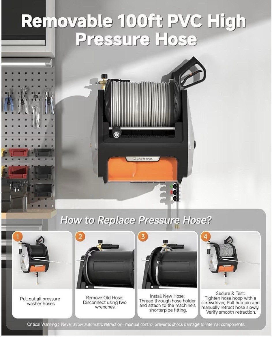 Giraffe Tools Grandfalls Pressure Power Washer Pro Max 3700PSI 1.6GPM Wall Mount