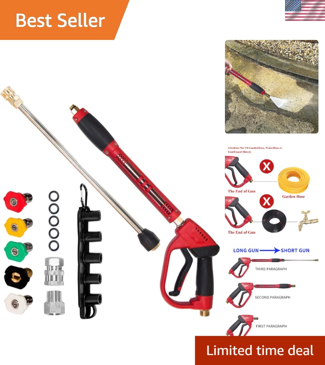 Versatile 40-Inch Pressure Washer Gun with Extension Wand and 5 Nozzles Included