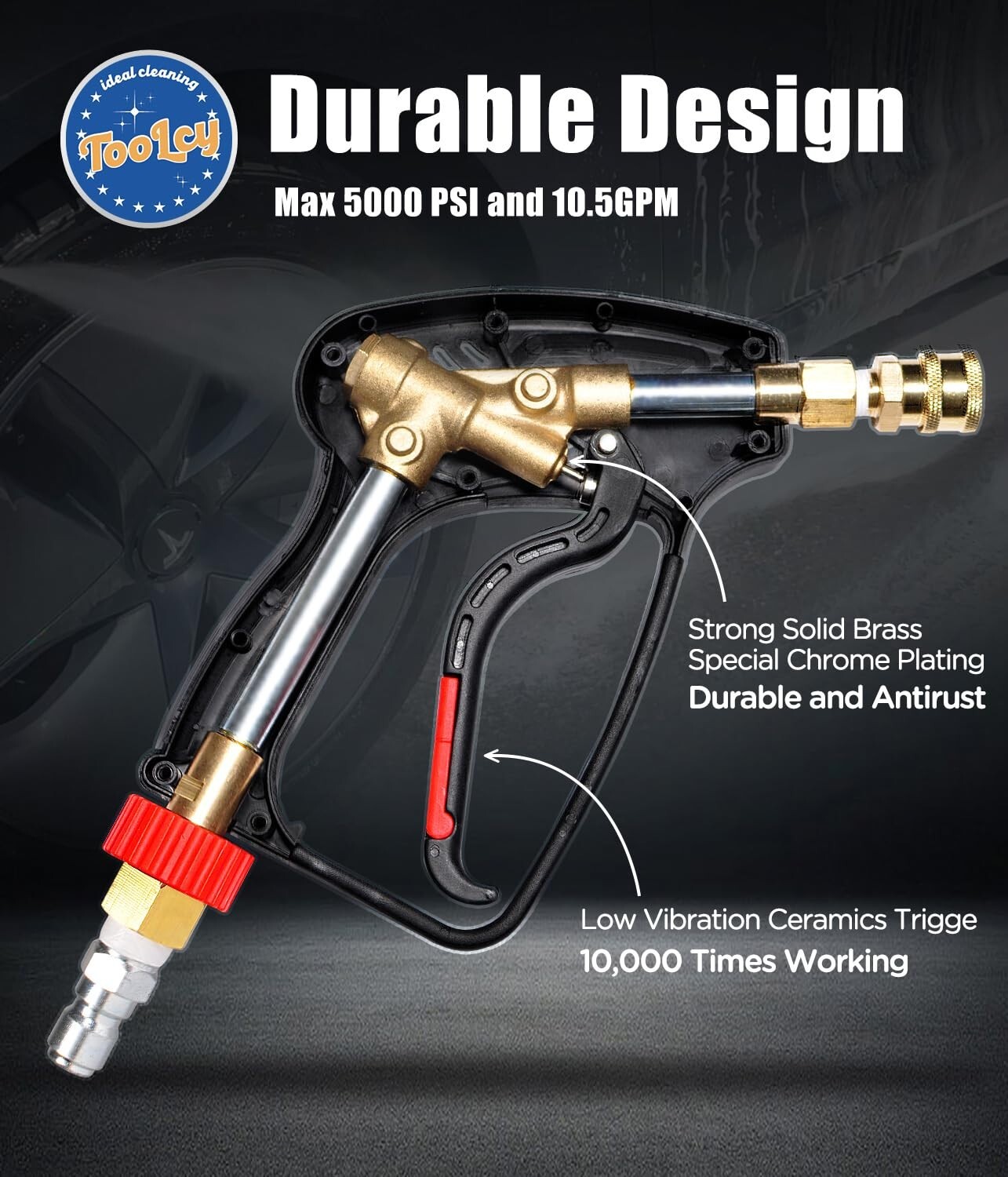 TOOLCY 5000 PSI Pressure Washer Gun for Hot Water 3/8″ Swivel Thread Nozzle Tips