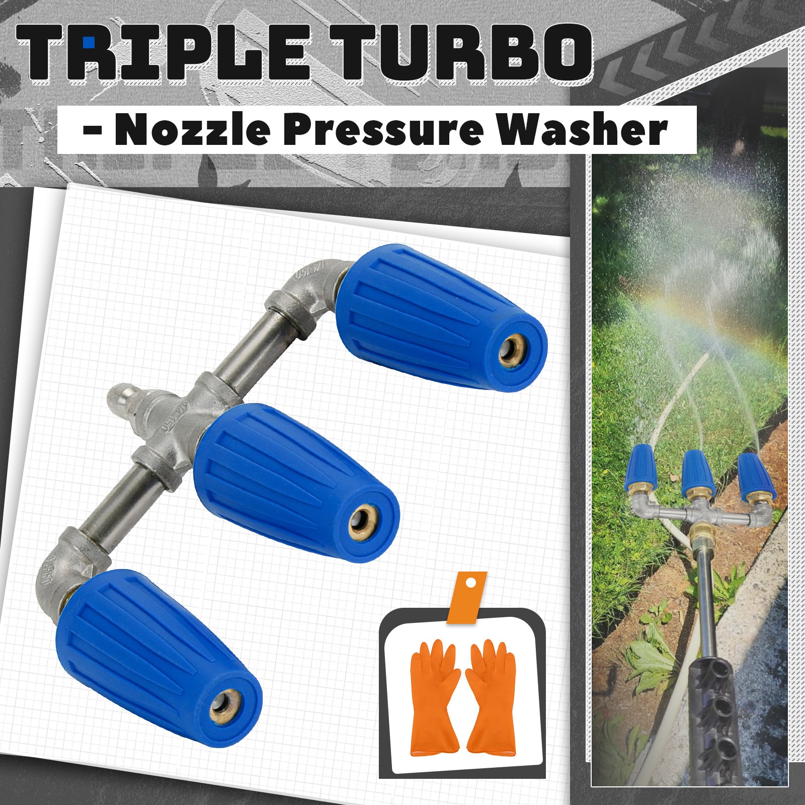 360° Rotating Triple Turbo Nozzle 1/4″ Quick Connect Pressure Washer Tip