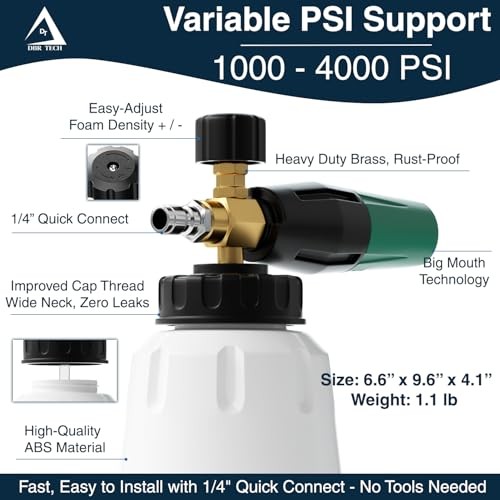 Green Pro Grade 1.1mm Orifice Foam Cannon for Pressure Washer