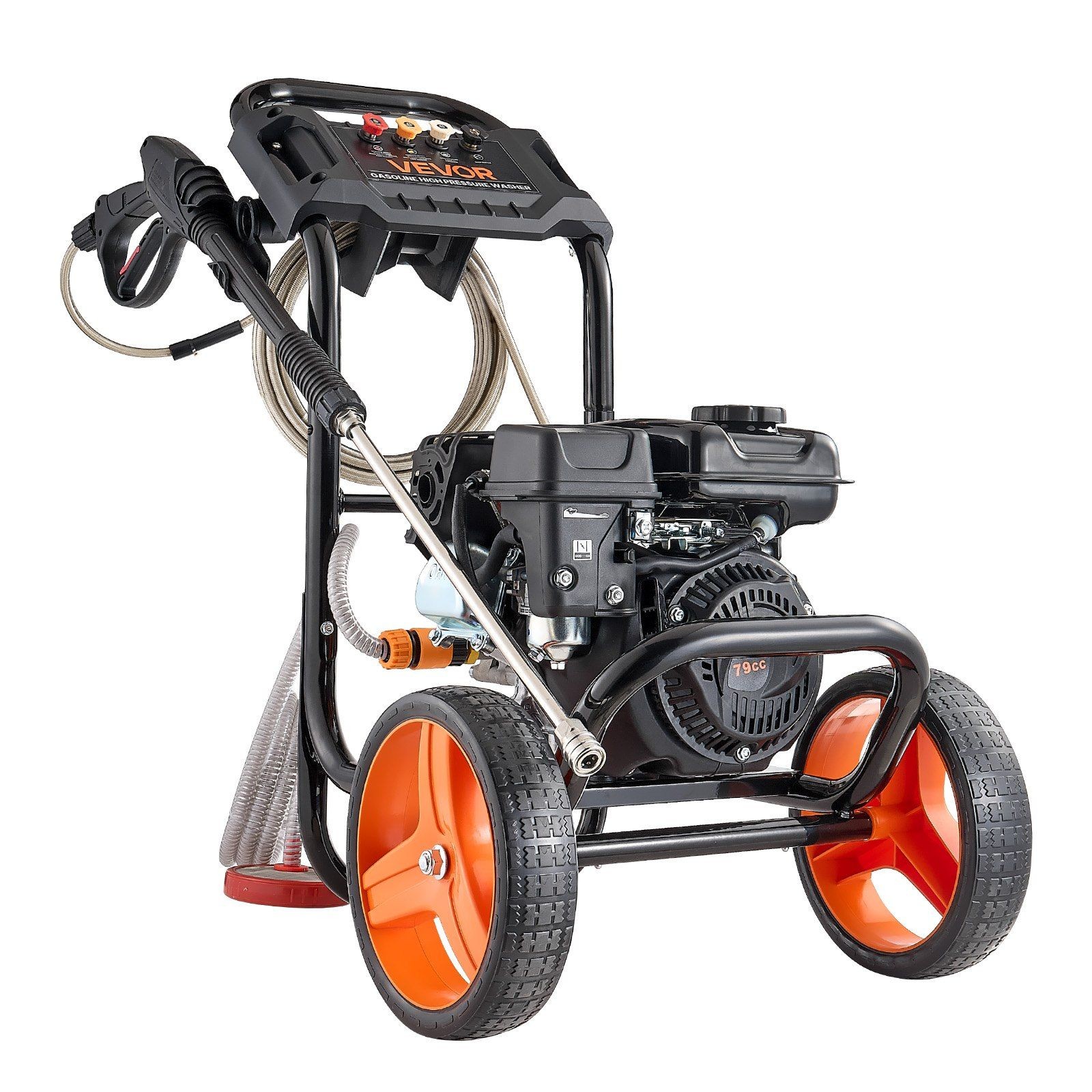 2900 PSI Gas Washer w/ Swash Plate Pump, 4 Nozzles, 10in Wheels, 26.3ft Hose