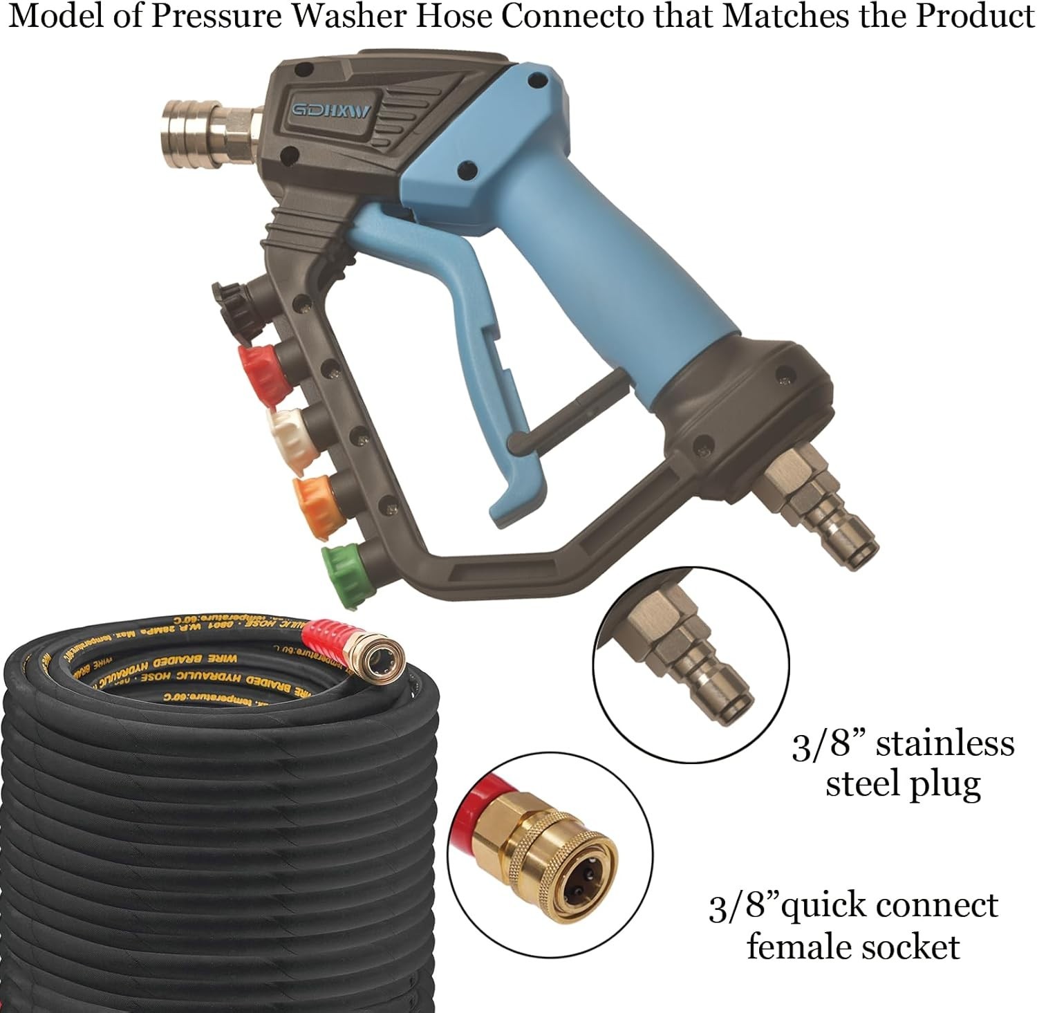 Short Lightweight Pressure Washer Gun – 5000 PSI with 5 Nozzle Loss Prevention