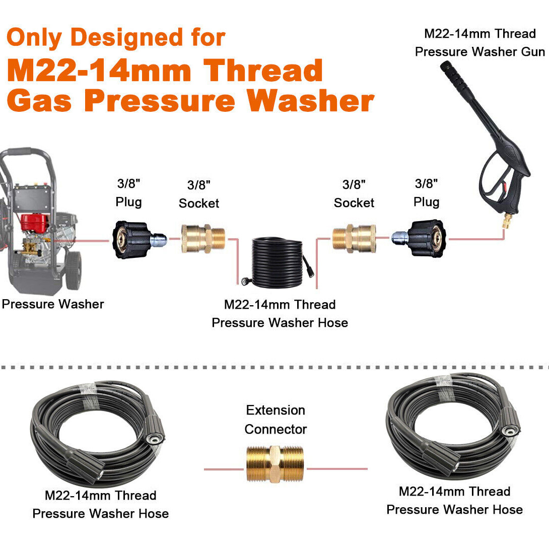 5800PSI High Pressure Washer Hose M22-14mm Power Washer Extension Hose 50FT