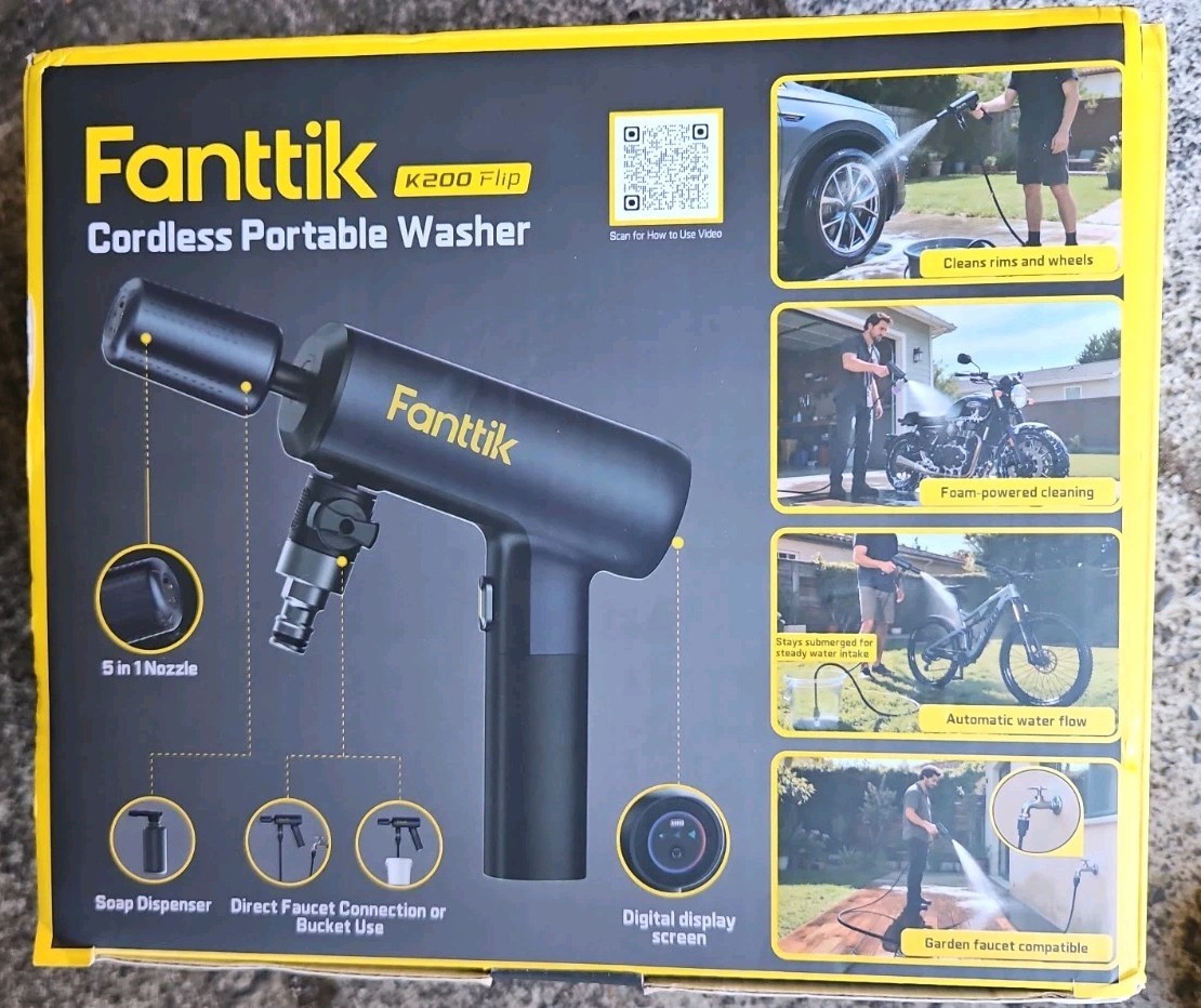 Fanttik K200 Flip Cordless Portable Pressure Washer 5-in-1 Nozzle/New Sealed