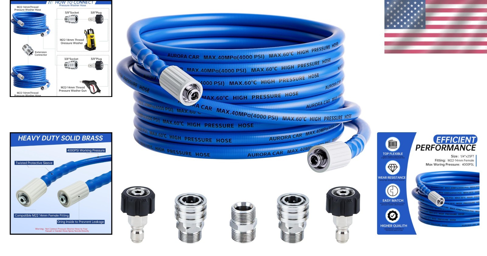 Versatile 25FT Power Washer Hose, Kink Resistant, Fits Most Brands, 4000 PSI