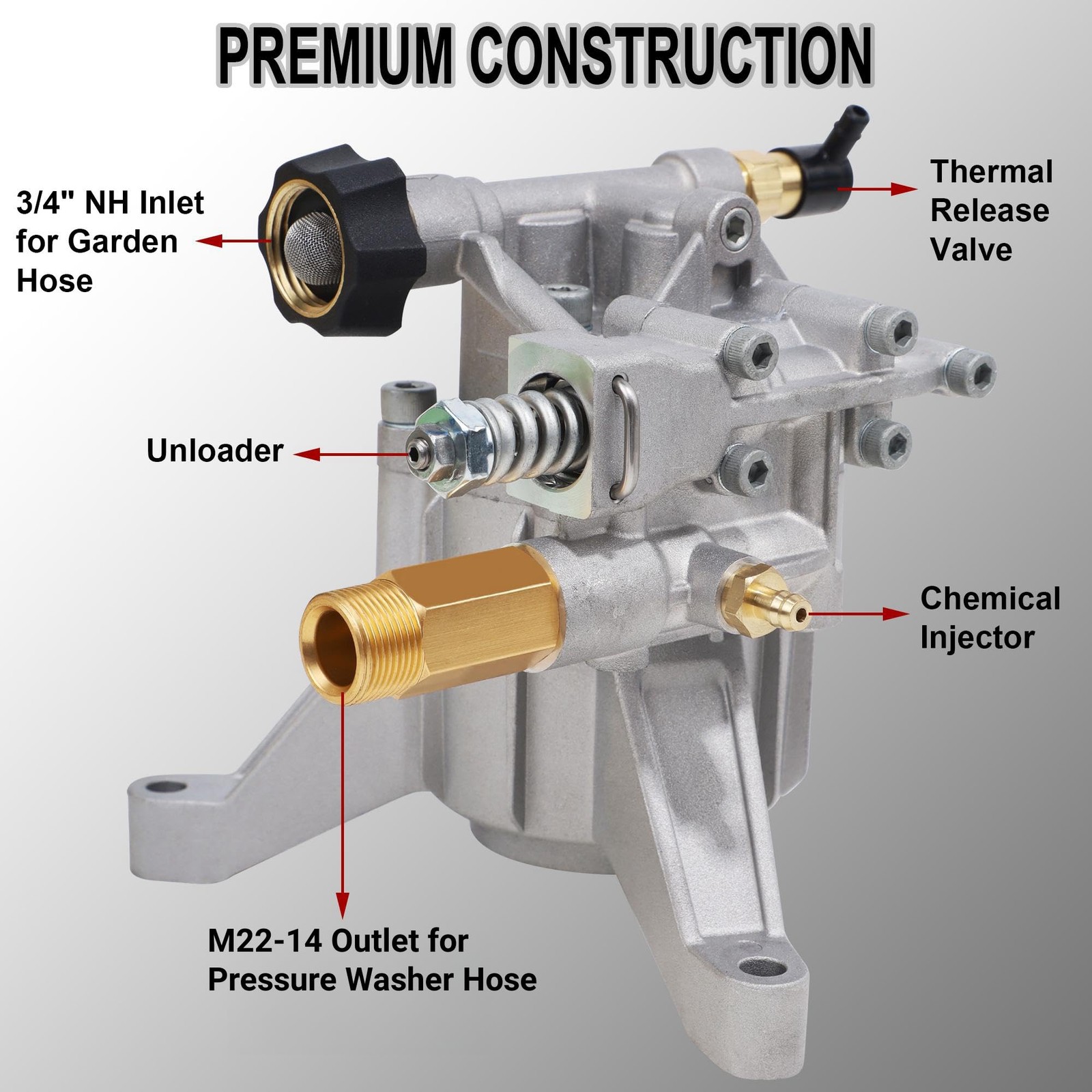 Pressure Washer Pump Vertical Shaft 7/8 Inch 3400 PSI 2.5 GPM Gas Powered Replac