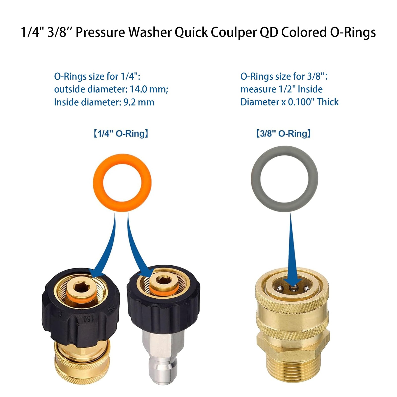 Pressure Washer O-Ring Kit 100 PCS for 1/4″ 3/8” M22 Quick Connect