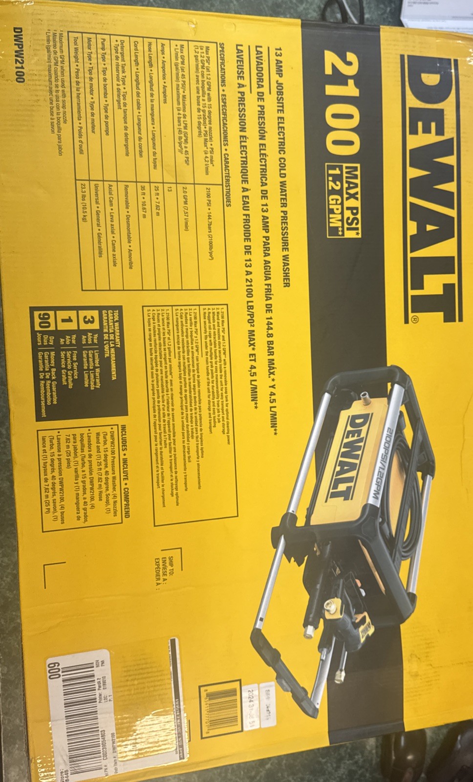 DeWALT DWPW2100 2,100 PSI Electric Cold Water Pressure Washer