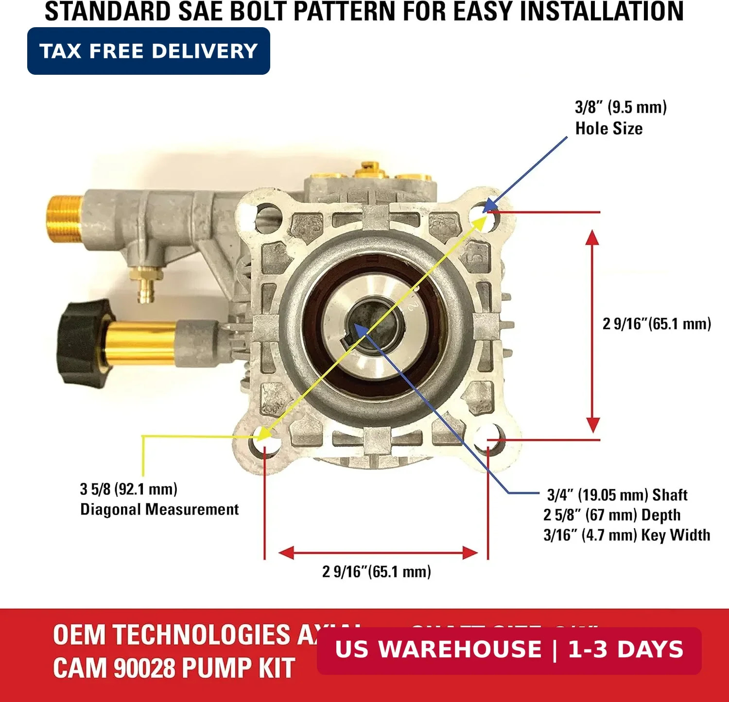 OEM Technologies 3300 PSI 2.4 GPM Replacement Pressure Washer Pump Kit, Horizont