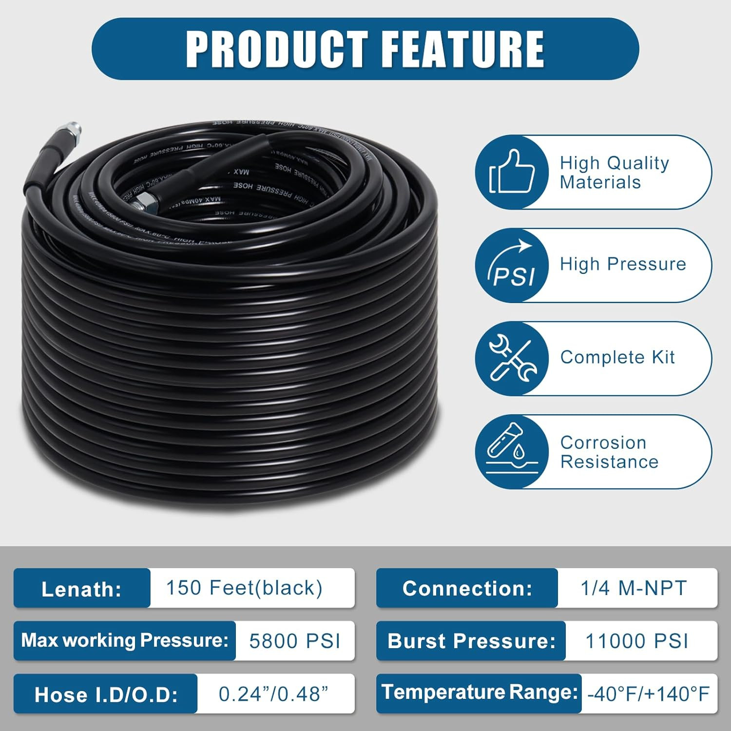 150FT Sewer Jetter Kit for Pressure Washer with 4 Nozzles & Accessories