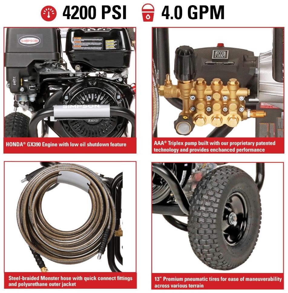 Simpson 60456 4200 PSI 4 GPM Gas Powered Cold Water Pressure