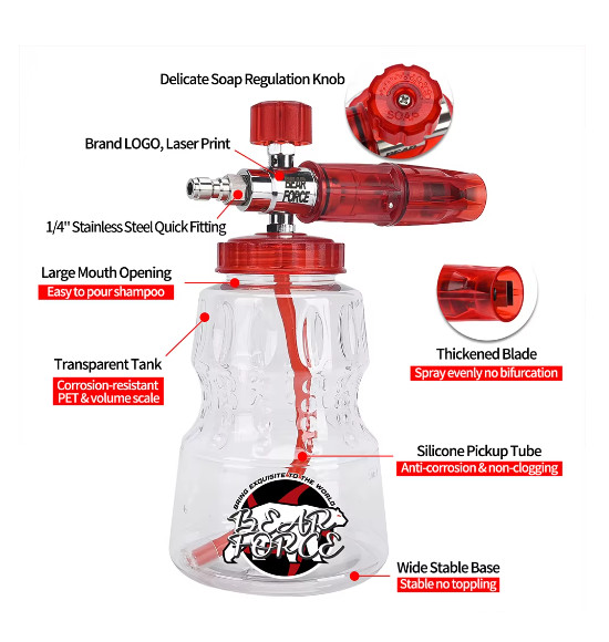 Pressure Washer Aluminum Foam Cannon Foam Generator Snow Foam Lance with 1/4”