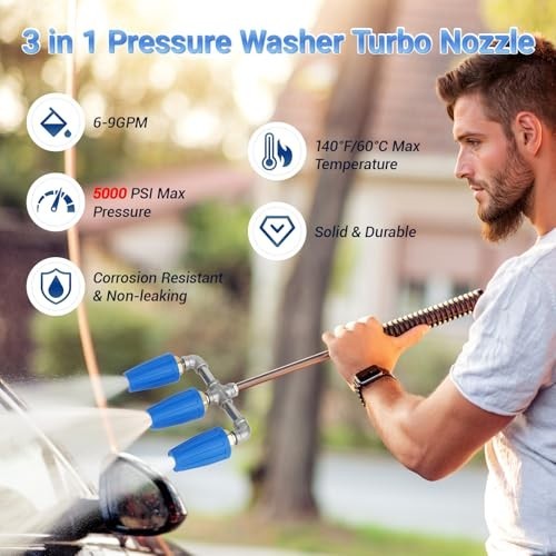 3-in-1 Turbo Nozzle for Pressure Washer, 360° Rotating, 4000-5000 PSI, Quick Con
