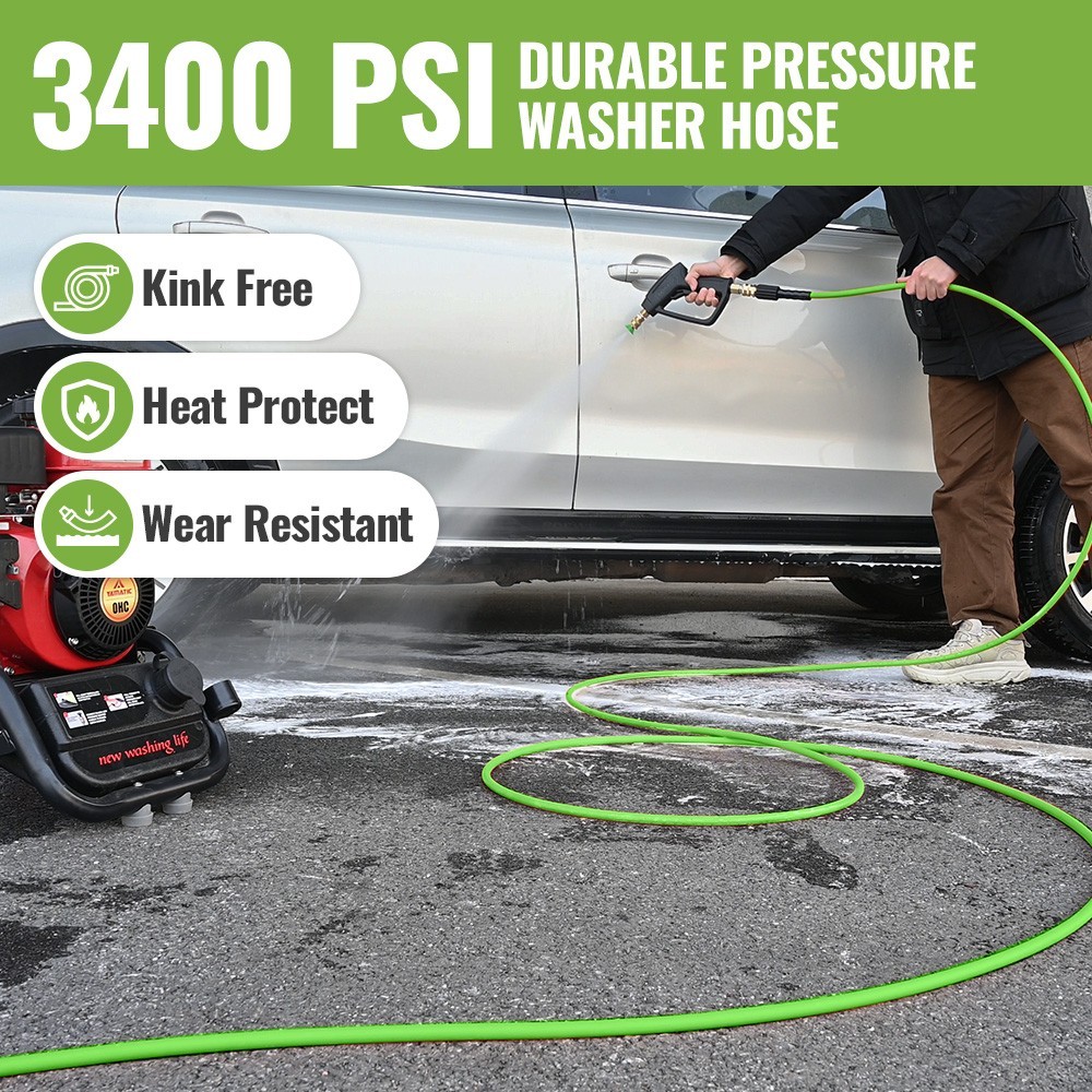 YAMATIC 3400 psi Flexible Durable Pressure Washer Hose PU 1/4” x M22 Thread