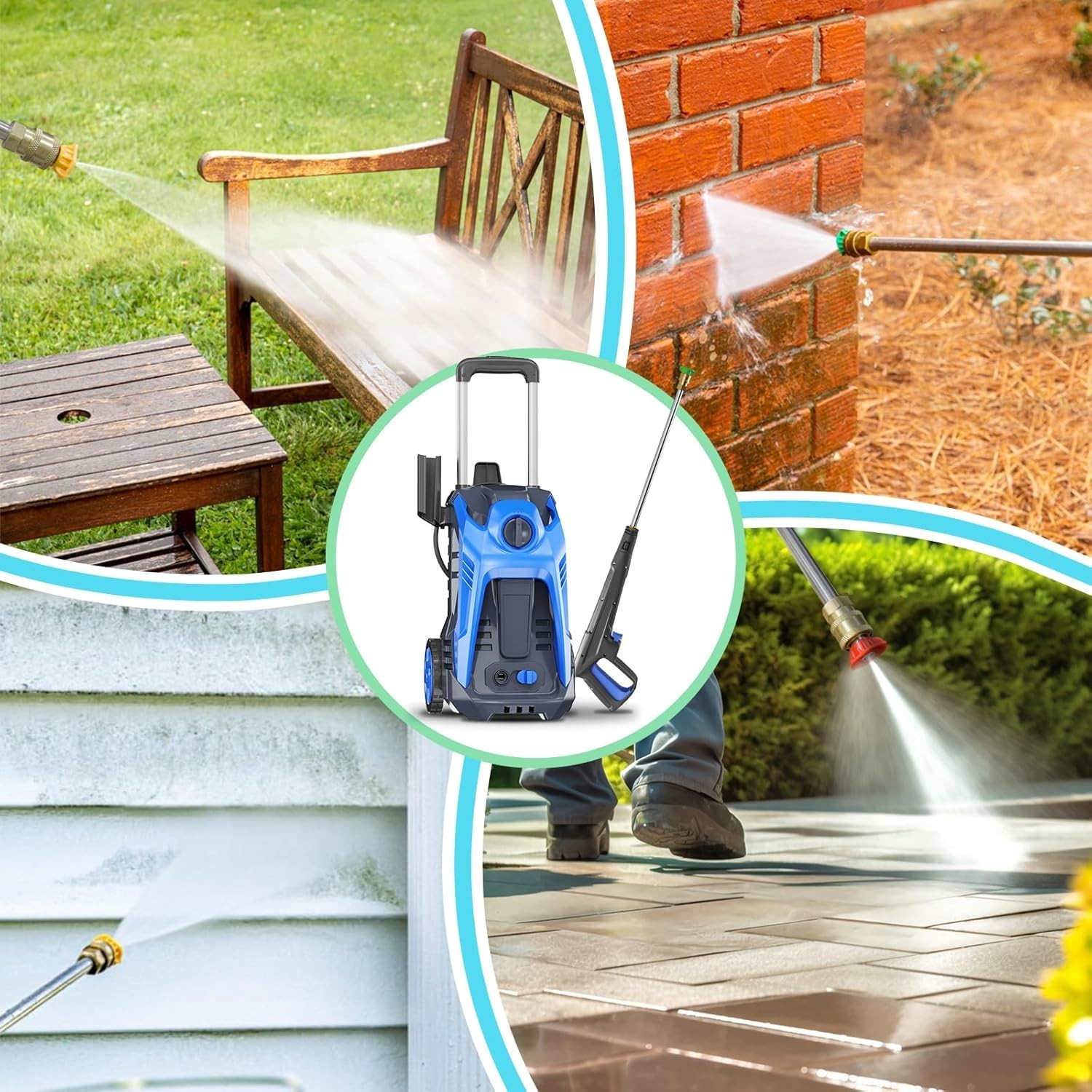 Power Washer 1500 PSI 1.4 GPM Pressure Washer 4 Nozzles, 500ml Foam Cannon Clean