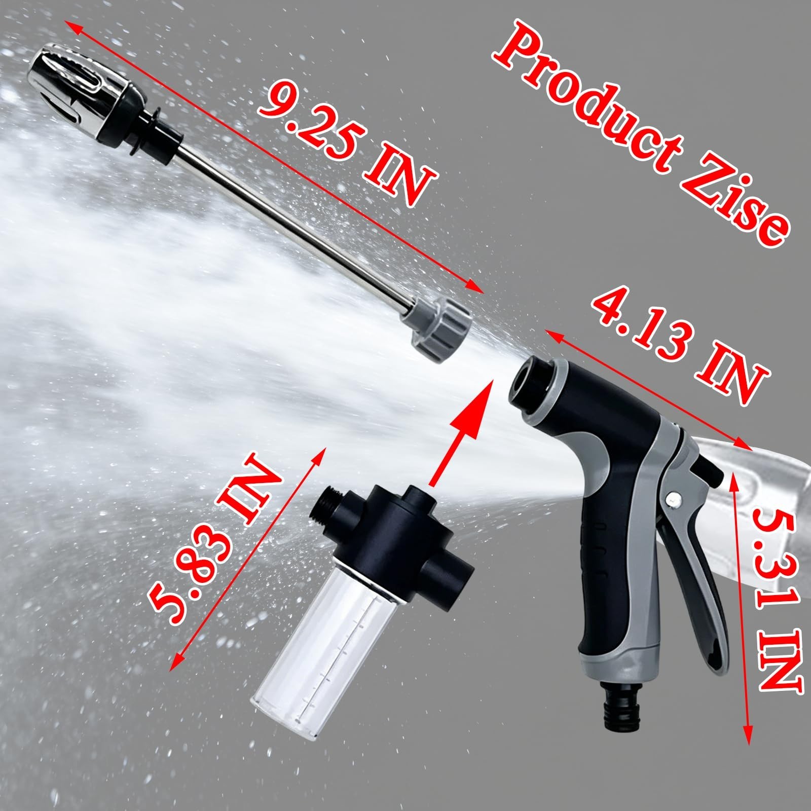 High-Pressure Hose Nozzle with 3 Spray Modes & Foam for Car Washing