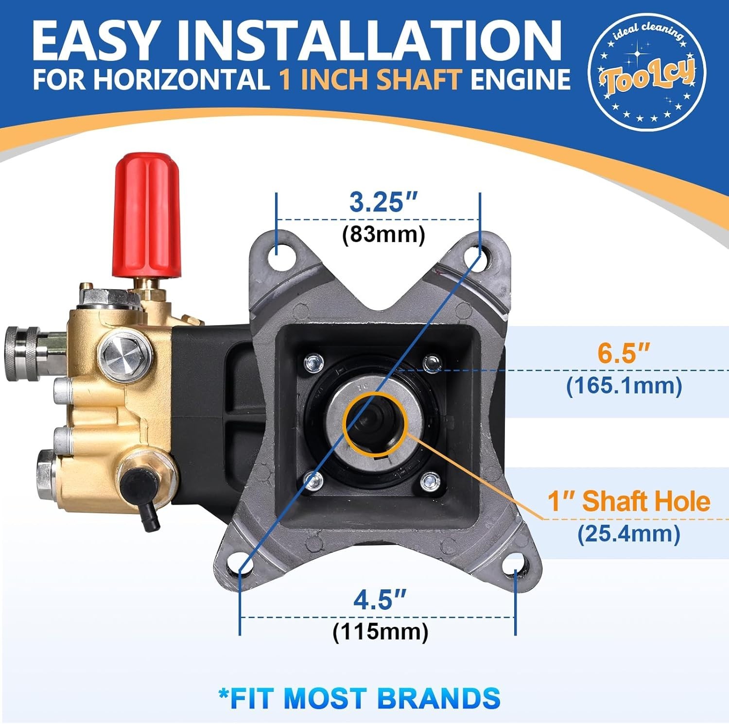 TOOLCY 4300 PSI Pressure Washer Pump 1″ Shaft Horizontal Triplex Plunger 4.0 GPM