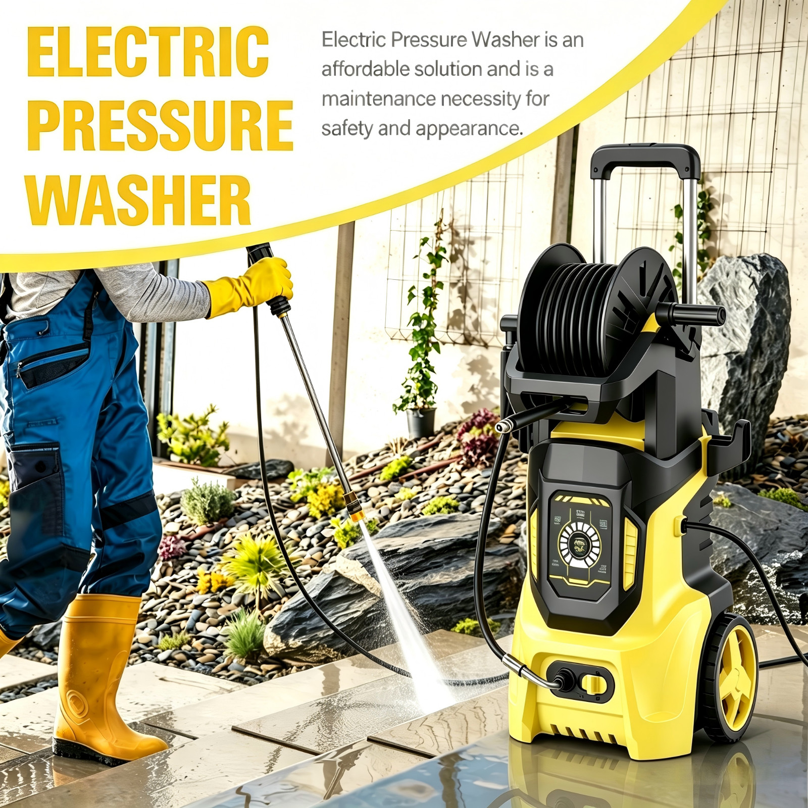 Electric Pressure Washer 4500PSI 3.2GPM with Adj-15-Level Touch Screen For car